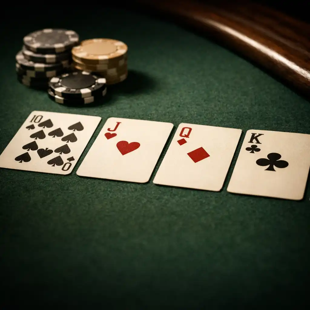 Real cards arranged on a professional black-green felt poker table
