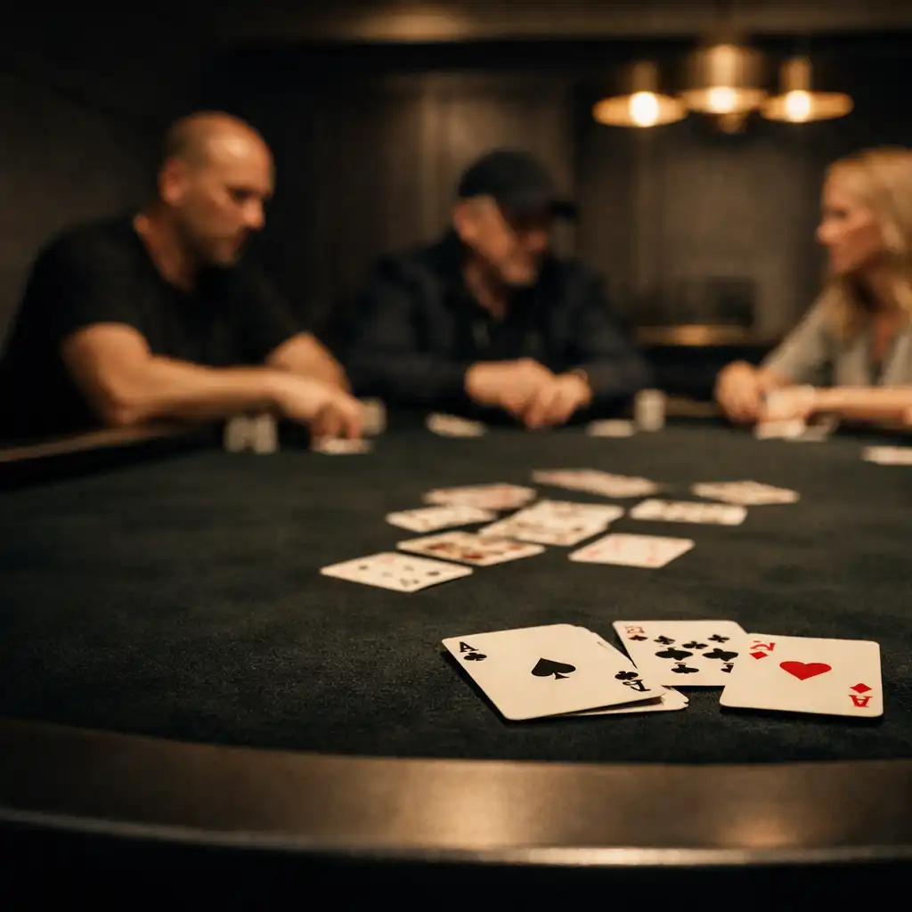Prepared black felt poker table in the dedicated Poker Lounge Sundowner room